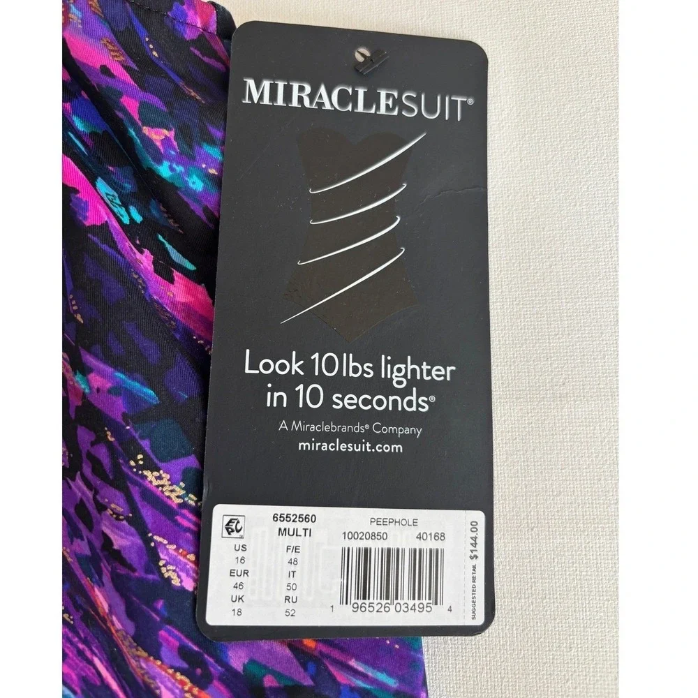 NWT Miraclesuit Peephole Tankini Top Womens 16 Multi Color Abstract Swim Festive